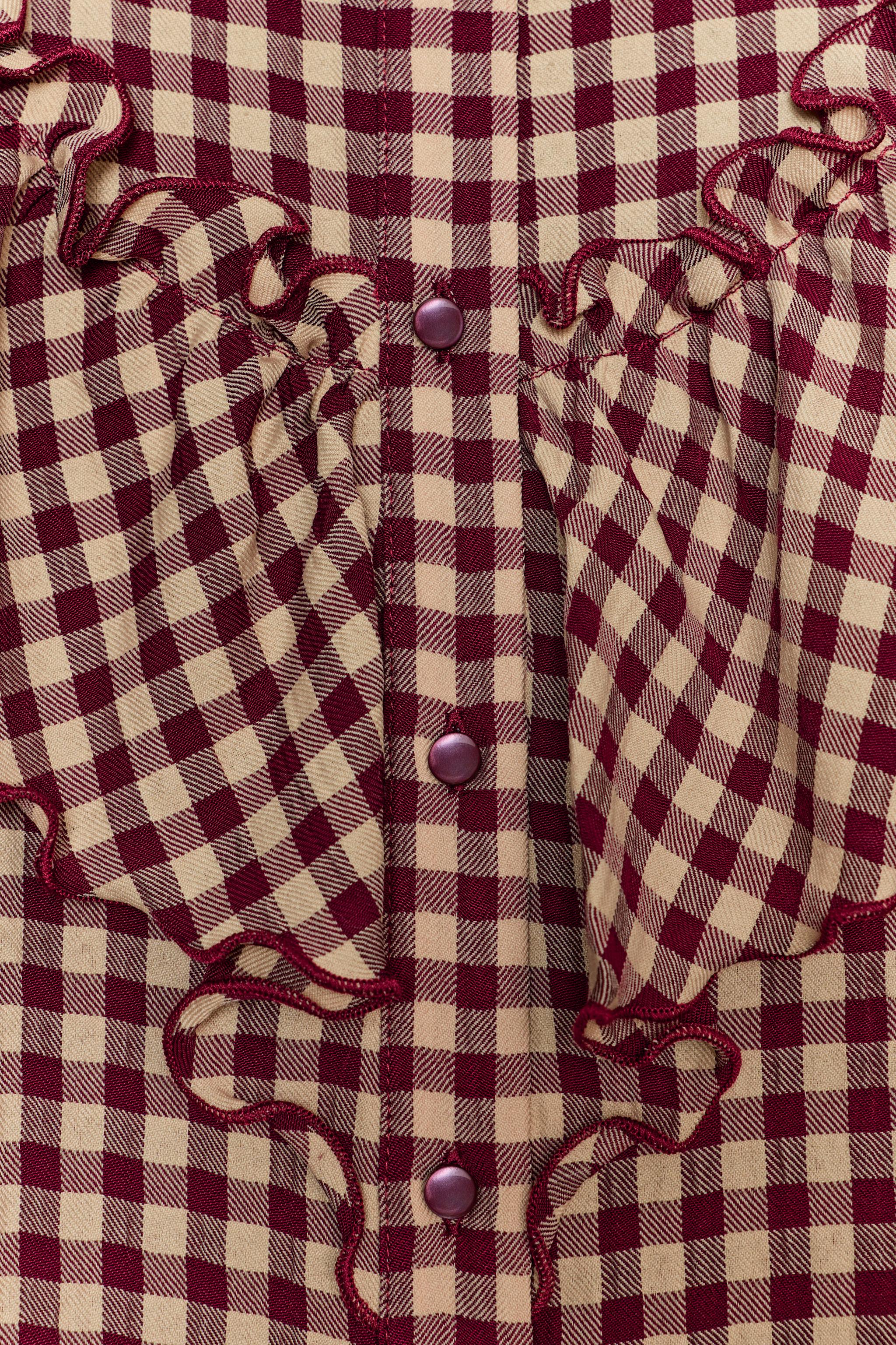 GINGHAM RUFFLE BLOUSE